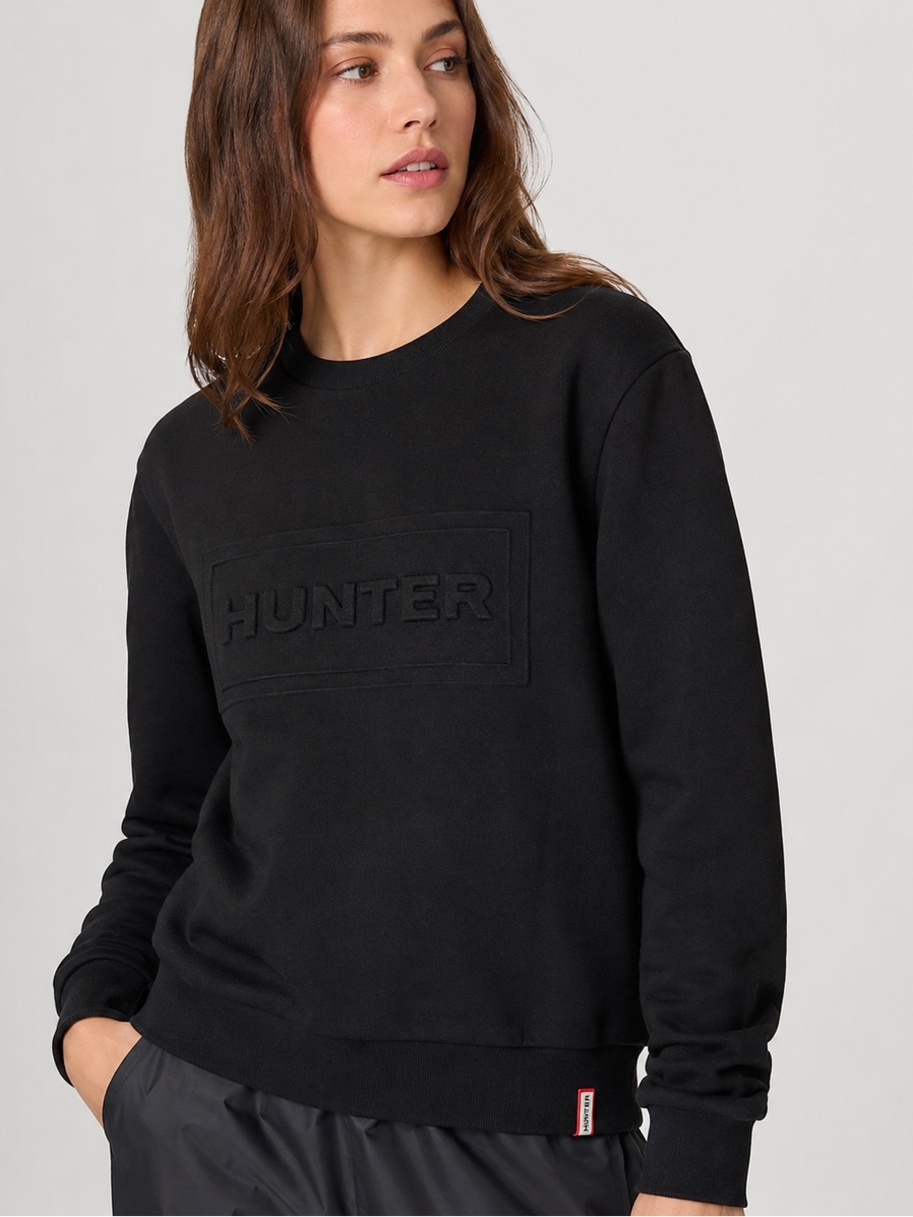 Hunter Black Raised-Logo Crew Sweatshirt